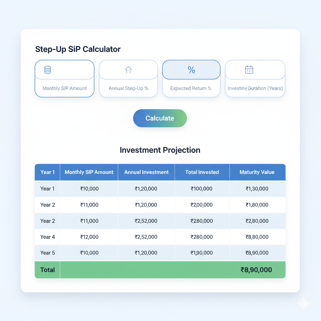 Step Up SIP Calculator with Table